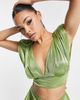 ASOS DESIGN ASOS DESIGN tie back crop top with shoulder pads in olive - part of a set-Green - 3