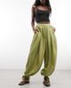 ASOS DESIGN ASOS DESIGN tie detail soft barrel pants in green stripe-Gray - 1