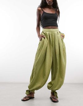 ASOS DESIGN ASOS DESIGN tie detail soft barrel pants in green stripe-Gray