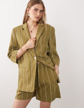 ASOS DESIGN ASOS DESIGN tie detailing shorts in olive stripes - part of a set-Multi