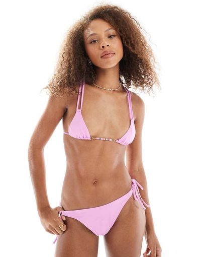 ASOS DESIGN ASOS DESIGN tie side bikini bottom with sugar charm trim-pink