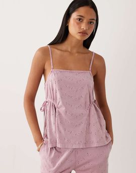 ASOS DESIGN ASOS DESIGN tie side pleat detail broderie tank top in washed lilac - part of a set-Purple