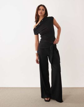 ASOS DESIGN ASOS DESIGN tie waist detail wide leg pants in black - part of a set