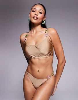 ASOS DESIGN ASOS DESIGN Tina resin ring bikini bottom in brown