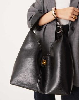 ASOS DESIGN ASOS DESIGN tote bag with lock detail in black