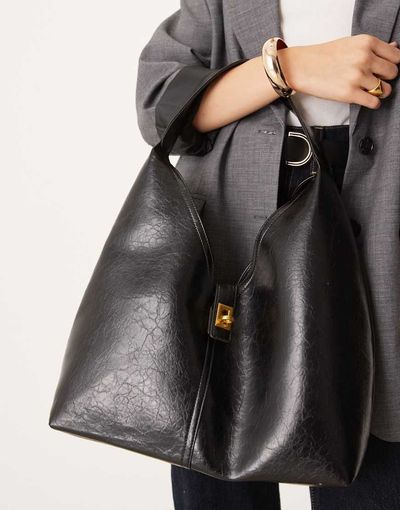 ASOS DESIGN ASOS DESIGN tote bag with lock detail in black