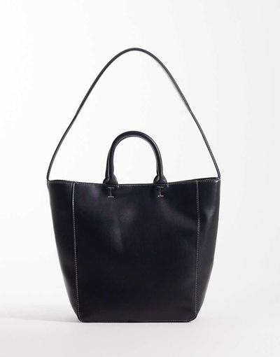 ASOS DESIGN ASOS DESIGN tote with double handles and contrast stitching in black