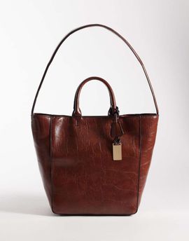 ASOS DESIGN ASOS DESIGN tote with double handles in tan croc-Brown