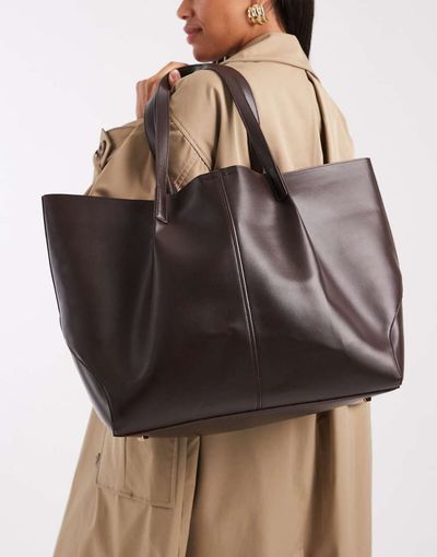 ASOS DESIGN ASOS DESIGN tote with panel detailing in chocolate-Brown