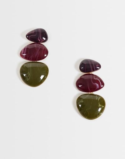 ASOS DESIGN ASOS DESIGN triple drop earrings with dark multi-colored resins