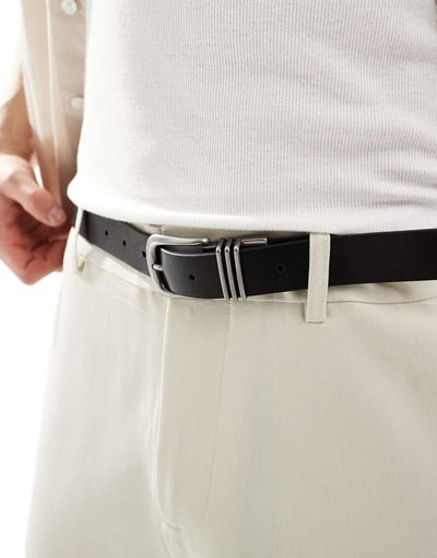 ASOS DESIGN ASOS DESIGN triple metal keeper belt in pebble black faux leather