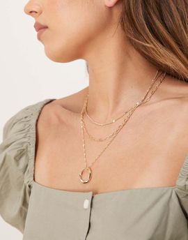 ASOS DESIGN ASOS DESIGN triple multi-row necklace with circular pendant detail in gold tone