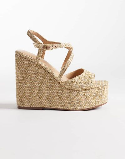 ASOS DESIGN ASOS DESIGN Trista espadrille wedges in natural with gold flecks-Multi