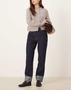ASOS DESIGN ASOS DESIGN turn-up dad jeans with distressed cuff in indigo-Blue