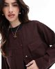 ASOS DESIGN ASOS DESIGN twill collarless jacket in chocolate-No color - 2