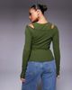 ASOS DESIGN ASOS DESIGN twist bust double layer long sleeve top in dark olive-Green - 4