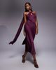 ASOS DESIGN ASOS DESIGN twisted detail satin chiffon maxi dress with scarf in plum-Purple - 1