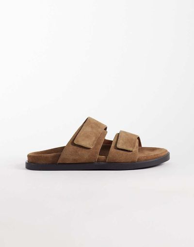 ASOS DESIGN ASOS DESIGN two strap sandals in stone suede-Neutral