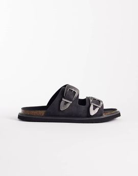 ASOS DESIGN ASOS DESIGN two strap sandals with western buckles in black-Neutral