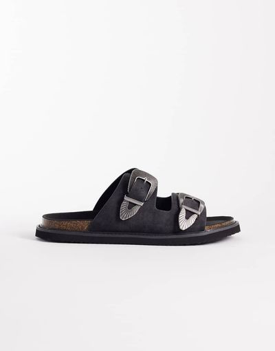 ASOS DESIGN ASOS DESIGN two strap sandals with western buckles in black-Neutral