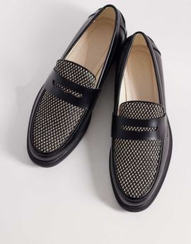 ASOS DESIGN ASOS DESIGN two tone penny loafers with raffia detailing in black and cream-Multi