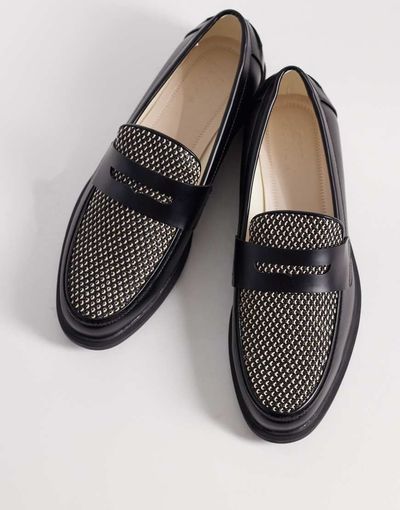 ASOS DESIGN ASOS DESIGN two tone penny loafers with raffia detailing in black and cream-Multi