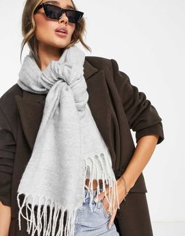 ASOS DESIGN ASOS DESIGN two tone supersoft scarf with tassels in ice gray
