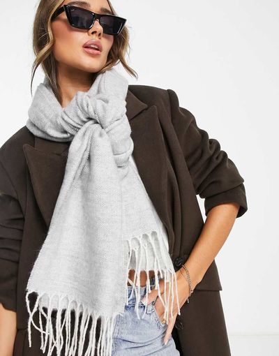 ASOS DESIGN ASOS DESIGN two tone supersoft scarf with tassels in ice gray