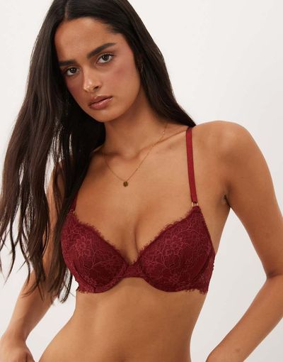 ASOS DESIGN ASOS DESIGN Tyla eyelash lace molded bra in burgundy-Red