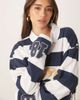 ASOS DESIGN ASOS DESIGN Unisex oversized long sleeve polo shirt with Goodyear prints in blue and white stripes-Navy - 2