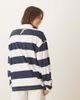 ASOS DESIGN ASOS DESIGN Unisex oversized long sleeve polo shirt with Goodyear prints in blue and white stripes-Navy - 3