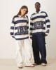 ASOS DESIGN ASOS DESIGN Unisex oversized long sleeve polo shirt with Goodyear prints in blue and white stripes-Navy - 4
