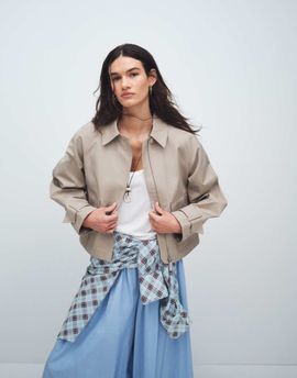 ASOS DESIGN ASOS DESIGN utility pocketed short cape back cotton blend trench coat with water repellent finish in light stone-Brown