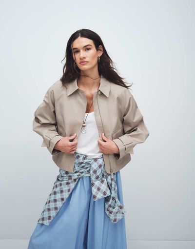 ASOS DESIGN ASOS DESIGN utility pocketed short cape back cotton blend trench coat with water repellent finish in light stone-Brown