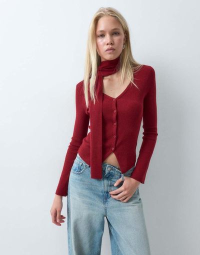 ASOS DESIGN ASOS DESIGN v-neck cardigan with scarf in red