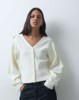 ASOS DESIGN ASOS DESIGN v neck structured cardigan in cream-WHITE