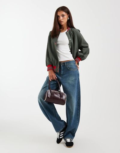 ASOS DESIGN ASOS DESIGN varsity bomber jacket in khaki-Green