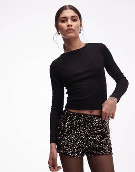 ASOS DESIGN ASOS DESIGN velvet allover sequin mini short in bronze-Brown