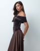 ASOS DESIGN ASOS DESIGN velvet bardot midi dress with asymmetric satin skirt in chocolate-Brown - 1
