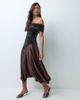 ASOS DESIGN ASOS DESIGN velvet bardot midi dress with asymmetric satin skirt in chocolate-Brown - 3