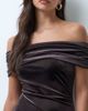ASOS DESIGN ASOS DESIGN velvet bardot midi dress with asymmetric satin skirt in chocolate-Brown - 4