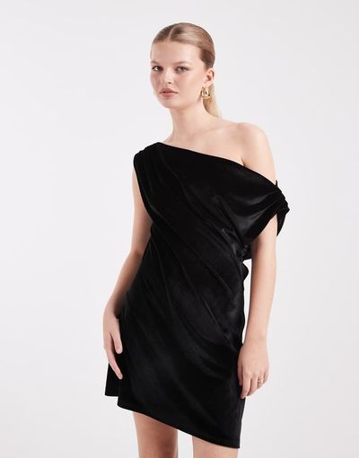 ASOS DESIGN ASOS DESIGN velvet draped one shoulder mini dress in black