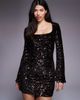ASOS DESIGN ASOS DESIGN velvet sequin square neck mini dress in bronze sequin-Brown - 1