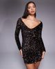 ASOS DESIGN ASOS DESIGN velvet sequined wide neck mini dress with ruched sleeve detailing in bronze-Brown - 3
