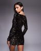ASOS DESIGN ASOS DESIGN velvet sequined wide neck mini dress with ruched sleeve detailing in bronze-Brown - 4