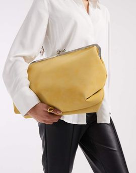 ASOS DESIGN ASOS DESIGN velvet touch oversized frame clutch purse in buttermilk-Yellow