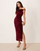 ASOS DESIGN ASOS DESIGN velvet twisted shoulder midi dress with lace up back in burgundy-Red - 1