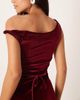 ASOS DESIGN ASOS DESIGN velvet twisted shoulder midi dress with lace up back in burgundy-Red - 3
