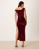 ASOS DESIGN ASOS DESIGN velvet twisted shoulder midi dress with lace up back in burgundy-Red - 4