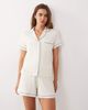 ASOS DESIGN ASOS DESIGN Viscose super soft short sleeve shirt and short pyjama set in ivory with blue trim-Multi - 1
